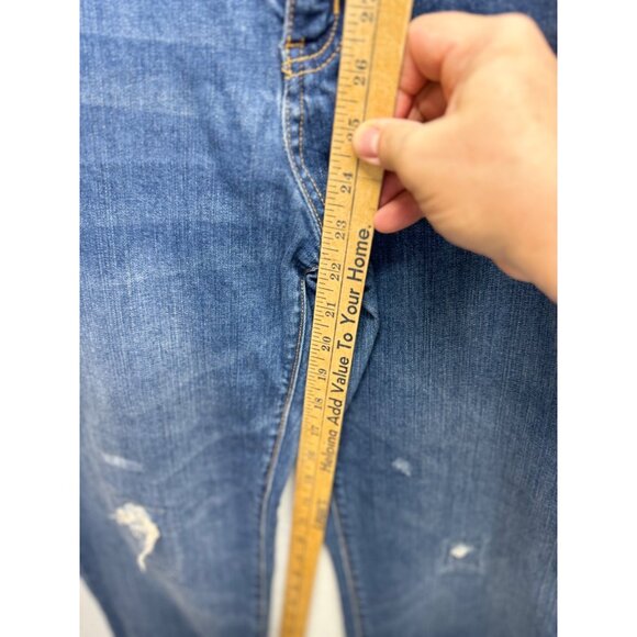 Gap Premium Straight Crop Jeans Capri Cuffed Distressed Size 14/32 Med Wash Crop - Picture 5 of 10